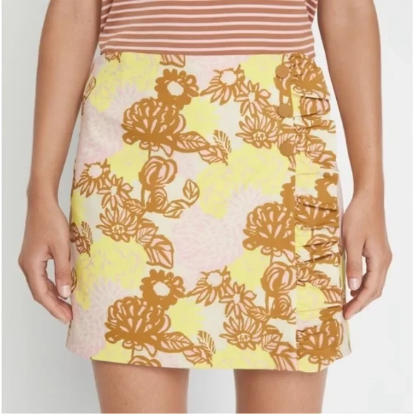 Tory Sport Skort Skirt Shorts Floral Brown Pink Yellow Cream Women Size Small - Picture 1 of 8